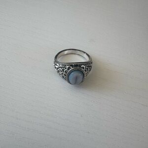 Silver Ornate Ring with Blue Stone